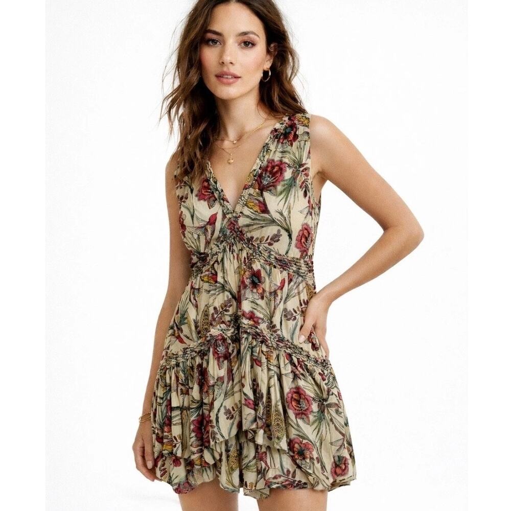 Free People Haze Tunic Tank BOHO Flowy Sleeveless Floral Design Size Small